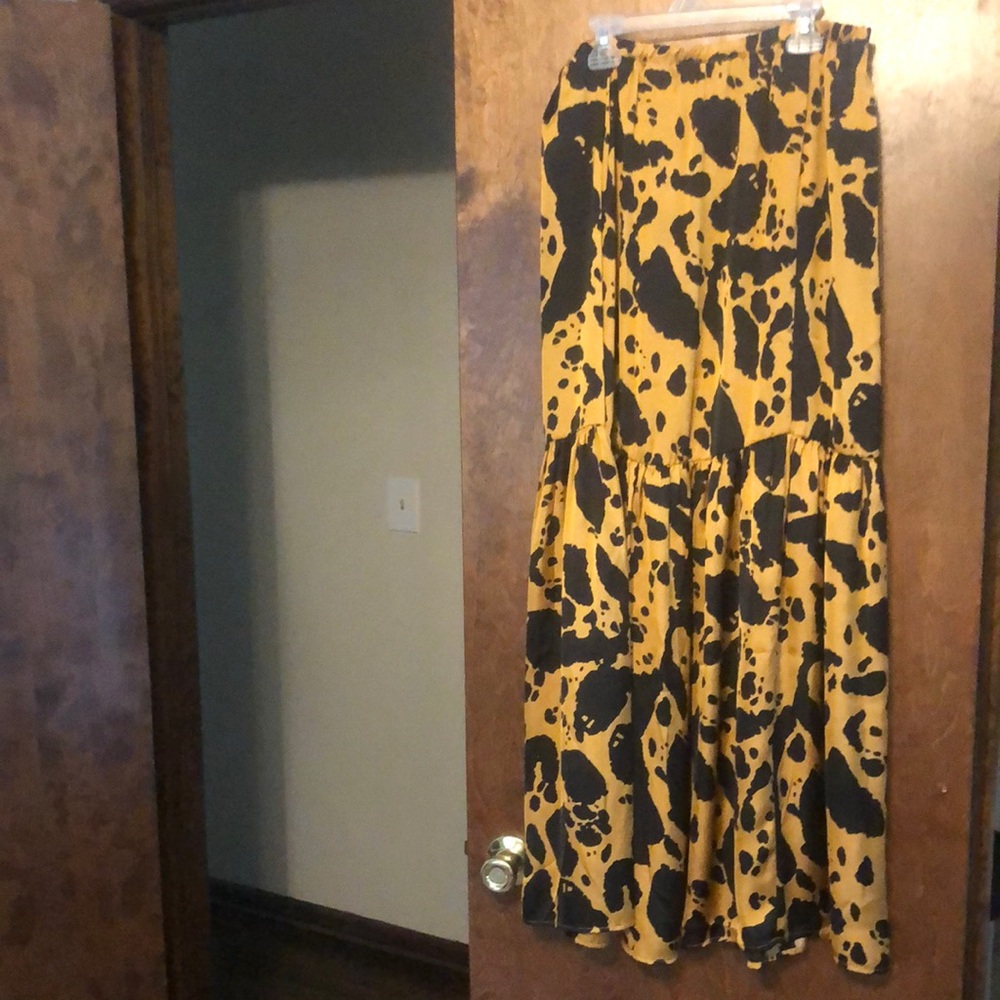 Corey Lynn Calter Black and Tan Maxi A-Line Skirt